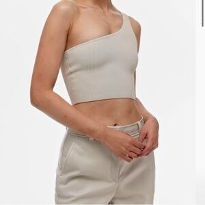 Aritzia Off-Shoulder Beige Ribbed Crop Top